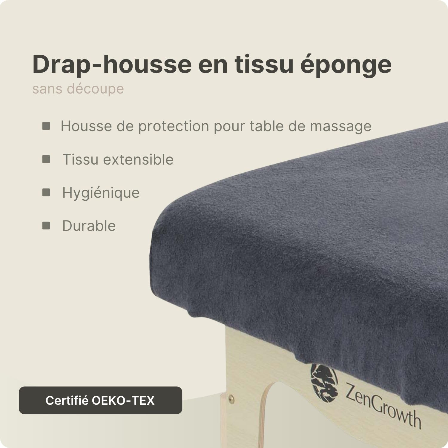 Funda para Camilla de Masaje sin Agujero Cara Oeko Tex 100 63cm x 71cm x 185cm - 192cm Gris