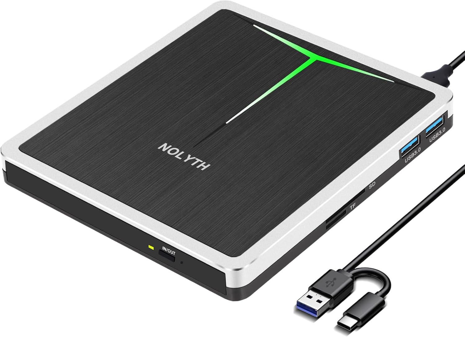 NOLYTH External DVD Drive USB 3.0 TypeC CD DVD +/RW Drive(Lecteur CD DVD Externe) with SD/TF/2
