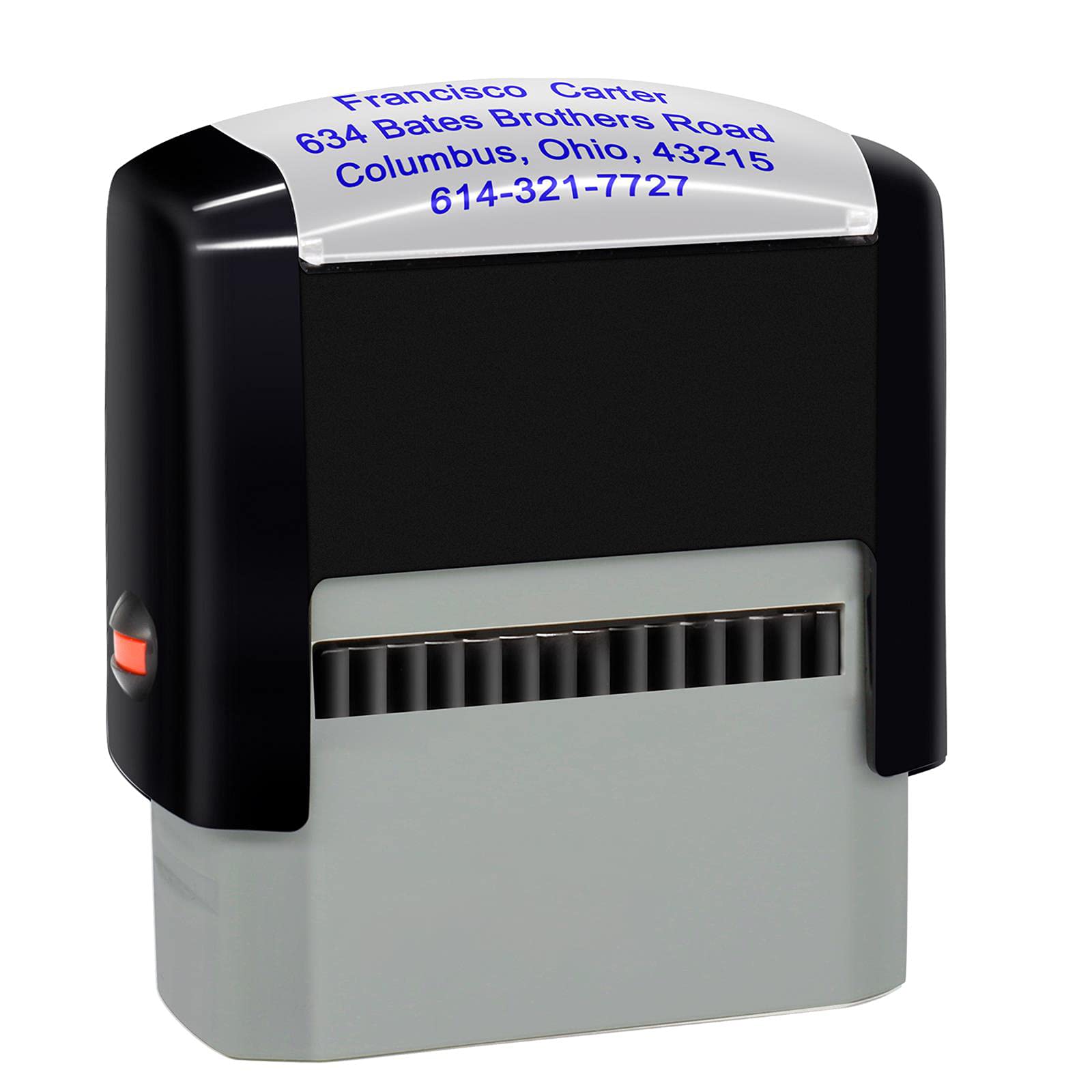Personalised Stamp (47 x 18mm -4 Lines)- Custom Self Inking Rubber Stamps- Return Custom Address Stamp (Blue)
