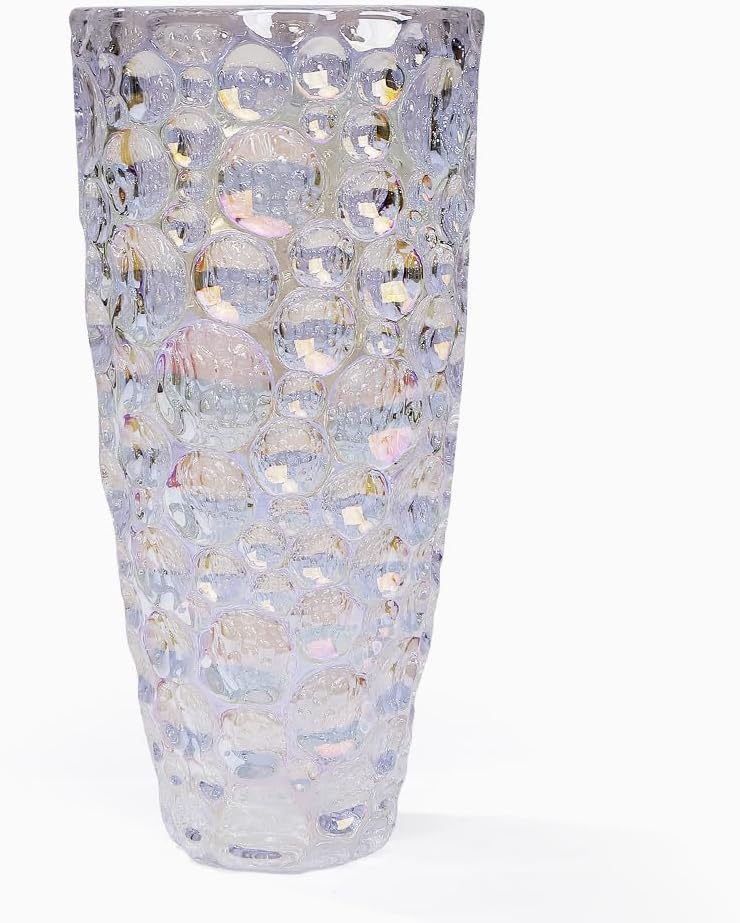 White dot Crystal Glass vase 9.8 inch,Large Flower Vase,Modern Vase for Living Room, Bedroom, Kitchen, Dining Table, Mantle, Wedding. (White)