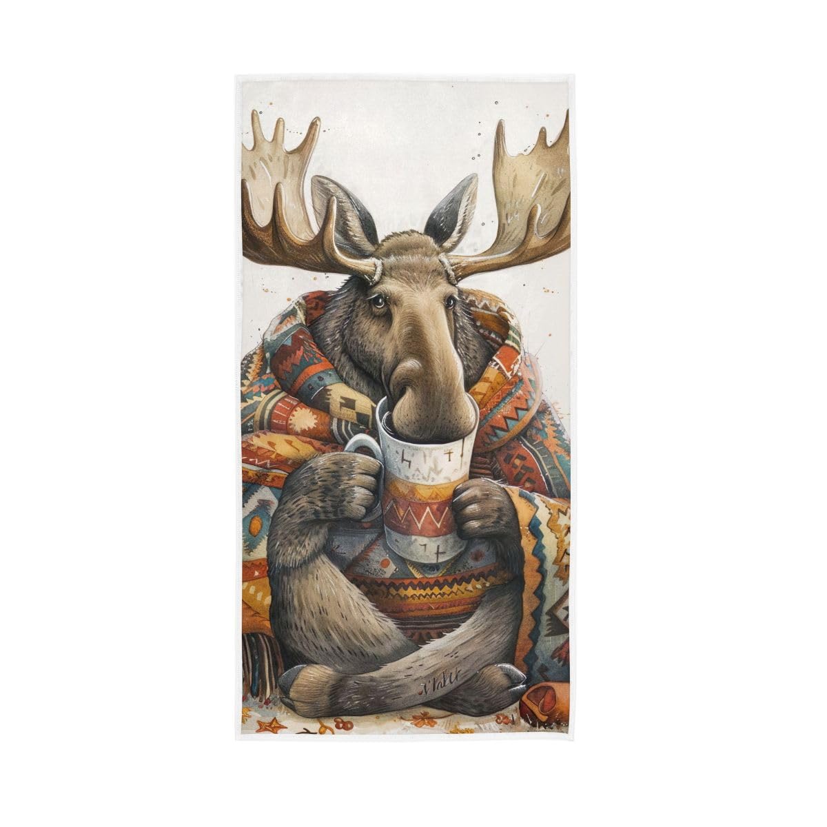 HUYGD Moose Wrapped in Blanket Hand Towel Soft Washcloths Spa Towels 15 x 30 Inch