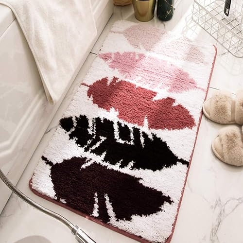 Tapete de baño antideslizante de TPE con diseño de hojas de moda, microfibra suave, colorido, lavable a máquina, tapete de baño con tamaño de 20 x