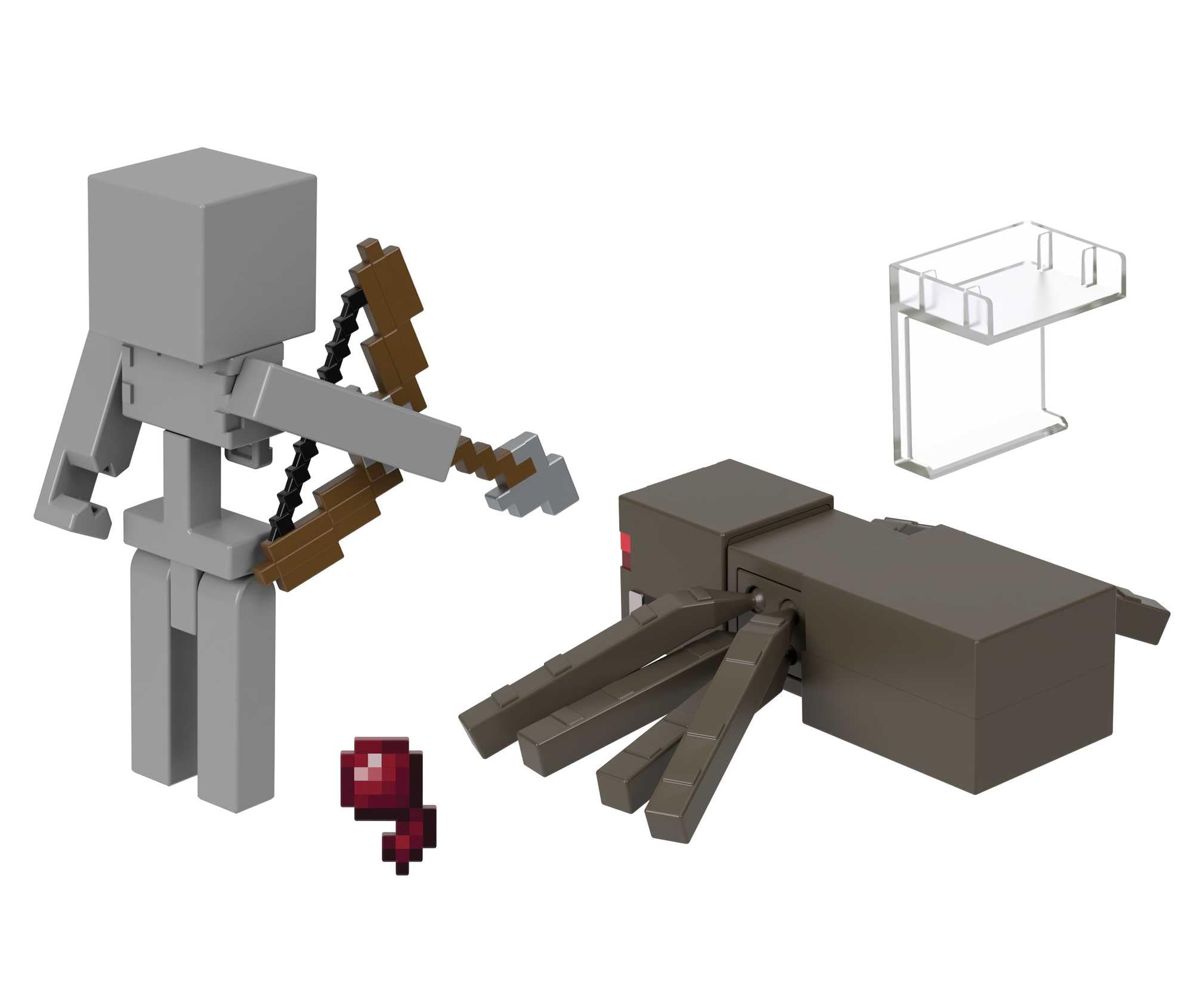 Mattel Minecraft Squelette et sa Monture Araignée Coffret de 2 figurines articulées de 8 cm et accessoires, cadeaux pour enfants à collectionner HLB29