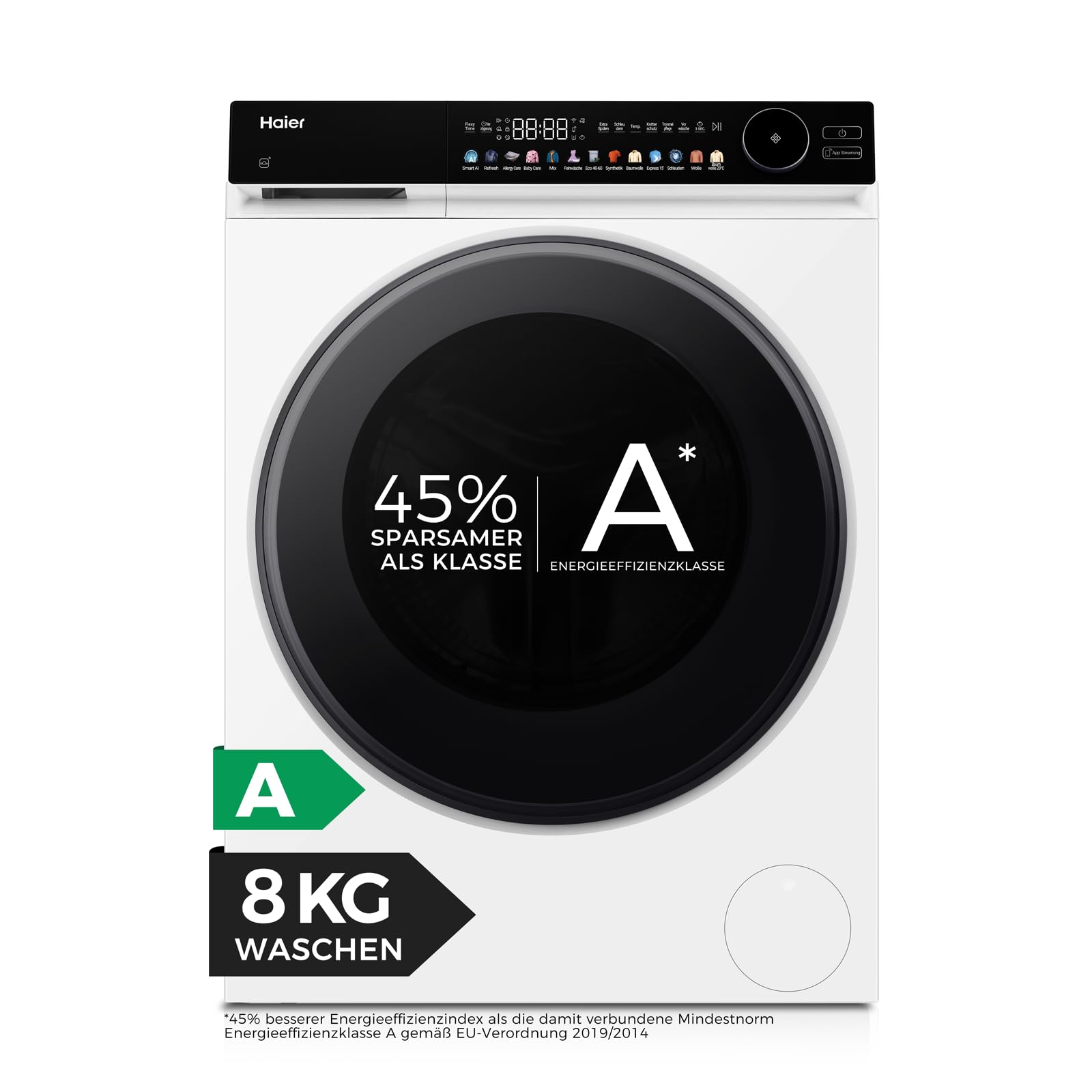 Haier Frontlader Waschmaschine 8kg 1400 U/min AI Power DD Motor Smart Wi-Fi HW80-B14667TU1