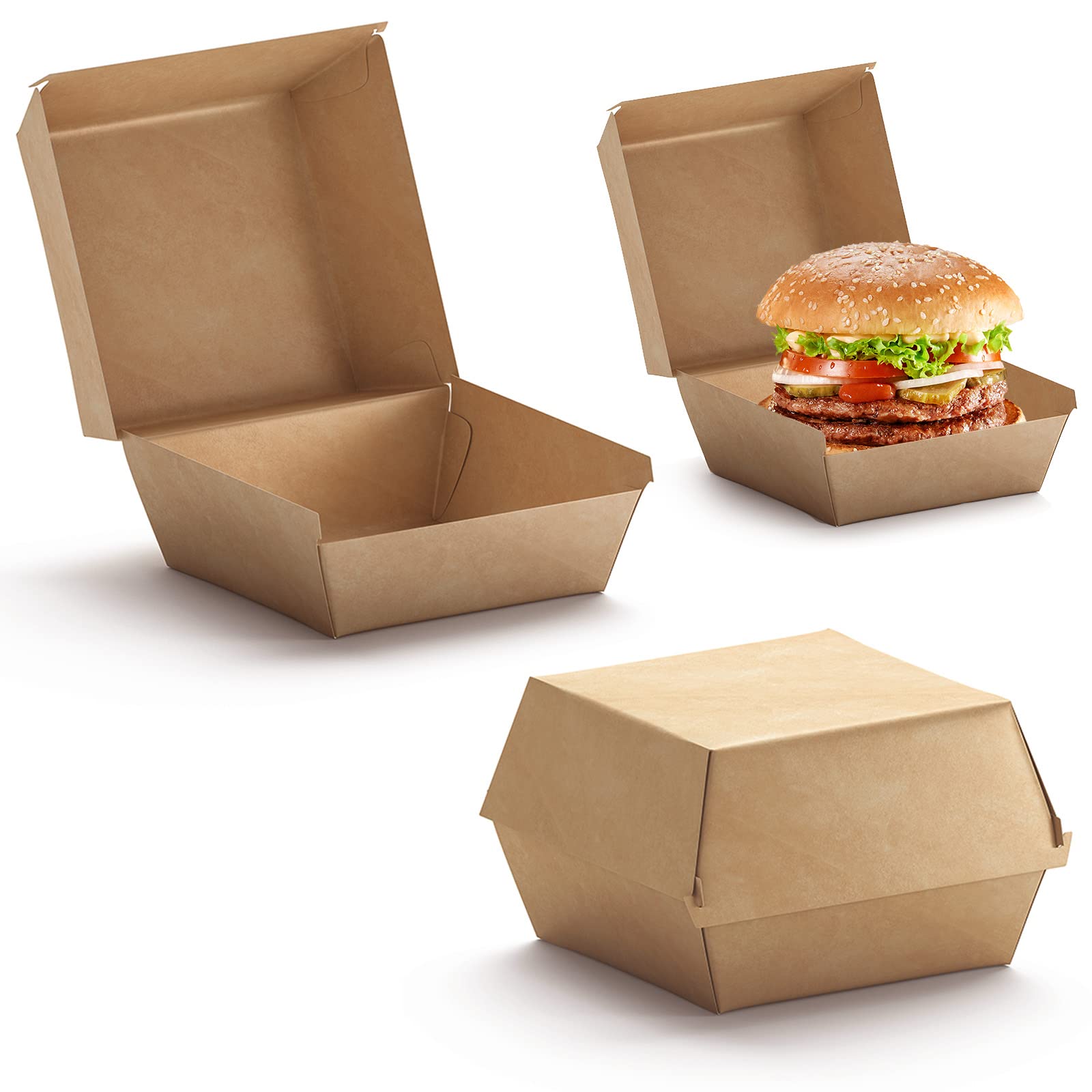 Edenpack Medium Takeaway Corrugated Burger Boxes with Hinged Lid Eco Friendly Food Packaging Disposable Food Container Recyclable (100)