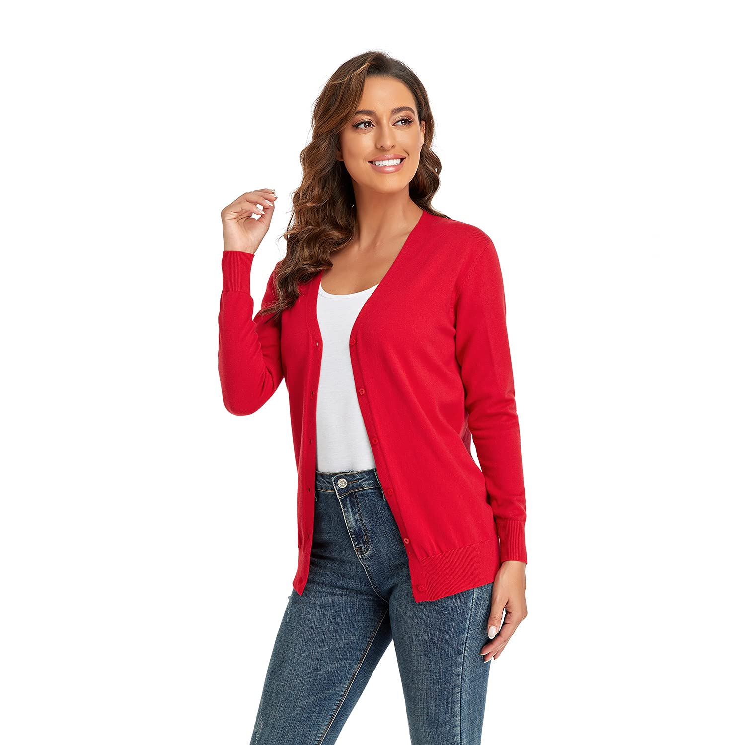 CUNYI Gilet Femme, Chandail Tricot avec Boutons pour Femme, Pull Veste Cardigan Col V Manches Longues Classique