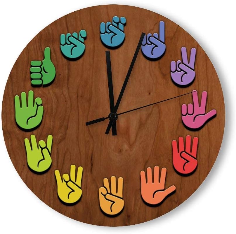 PotteLove 12 Inch Silent Vintage Wooden Round Wall Clock Non Ticking Quartz Battery Operated, ASL Woodgrain Rustic Chic Style Wooden Round Home Decor Wall Clock