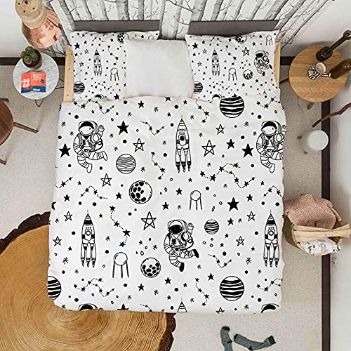 Funda Nordica Cama 150cm Planeta Astronauta En Blanco Y Negro Juego de Ropa de Cama De Hipoalergénico - Fácil Cuidado Funda Edredón 240x220 + 2 Fundas de Almohada