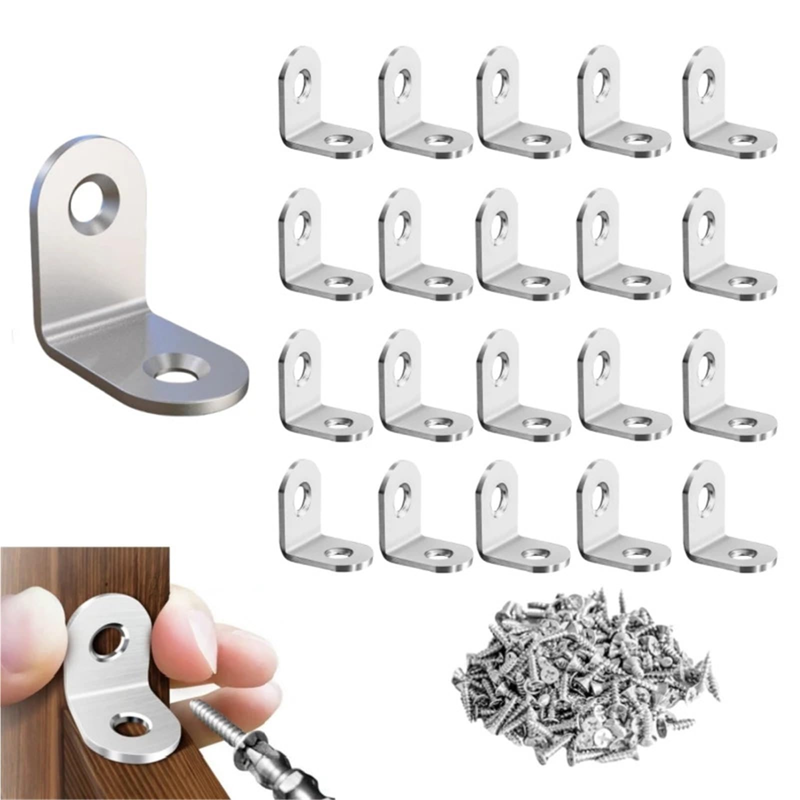Escuadras Metalicas 1-50 piezas de sujetadores acero inoxidable en ángulo recto 90 grados con tornillo for muebles madera y gabinetes(20 Set)