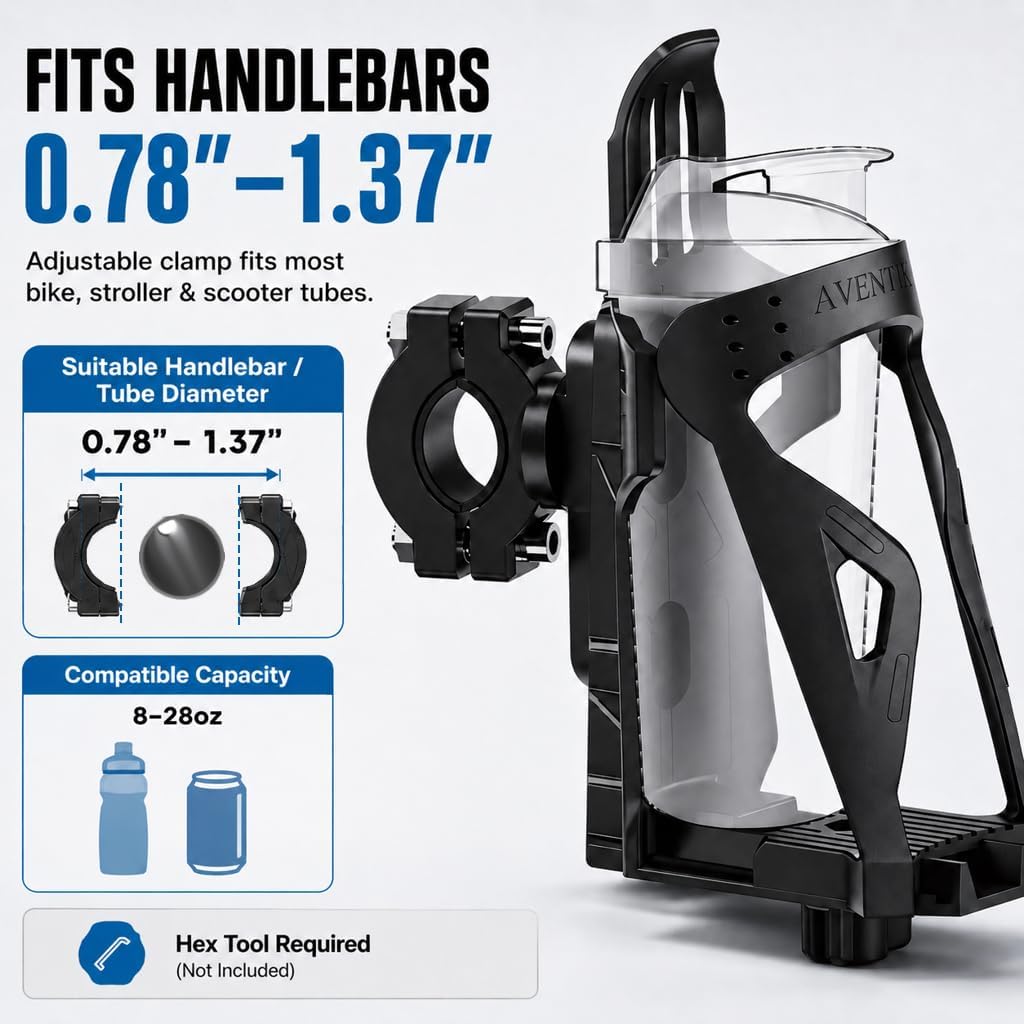 Bike Water Bottle Holder 8-28oz Handlebar Cup for Bicycle Ebike Motorcycle