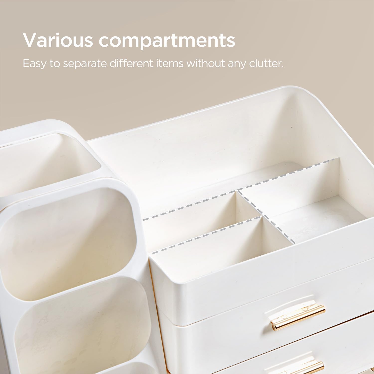 HBlife Makeup Kosmetik Organizer mit Schubladen, 3-in-1 Plastic Aufbewahrungsbox, Große Lagerung Weiß