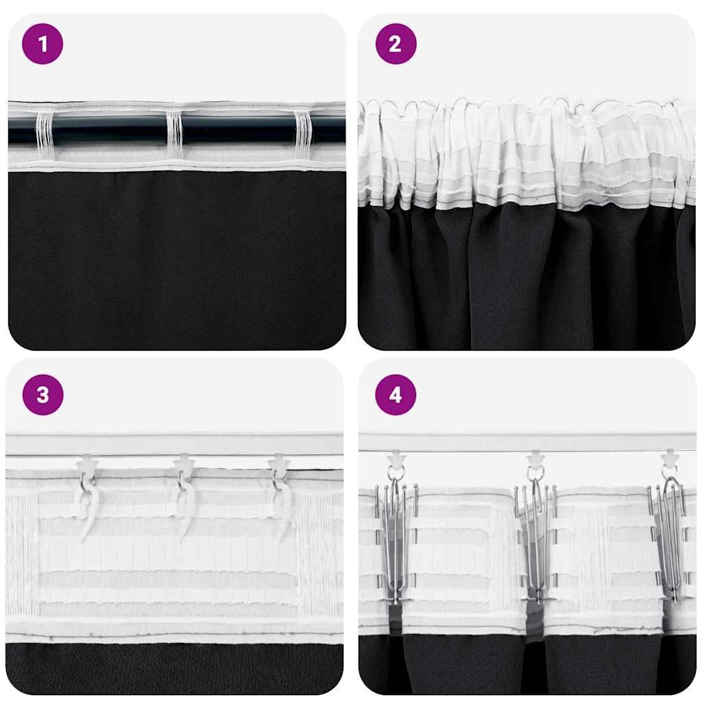 Lot de 2 rideaux occultants avec anneaux - En polyester - Noir - 225 x 140 cm - Blocage de 80 à 90 % de la lumière - Décoration de fenêtre - Protection contre les regards indiscrets