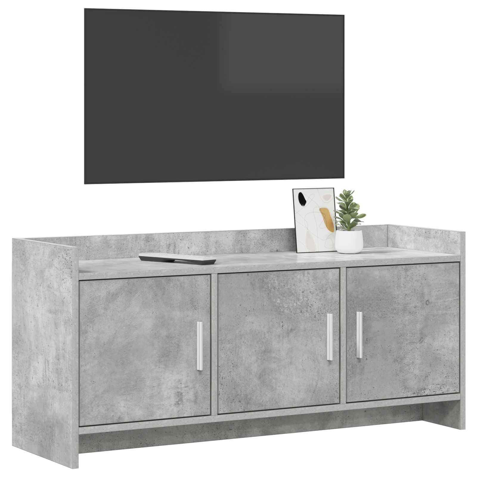 Szafka pod telewizor, betonowa, szara, wykonana z materiału drewnopochodnego, 102 x 33 x 47 cm, z 3 drzwiami, szafka pod telewizor, szafka pod telewizor, do przechowywania, do salonu, kina