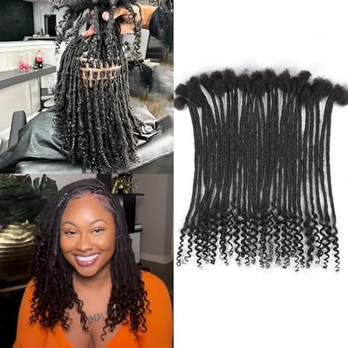 Pouweney Loc Extensions Human Hair Curly Ends 0.4cm Width 10 inch 30 Strands Dreadlock Extensions,100% Permanent Human Hair Dreads Natural Black