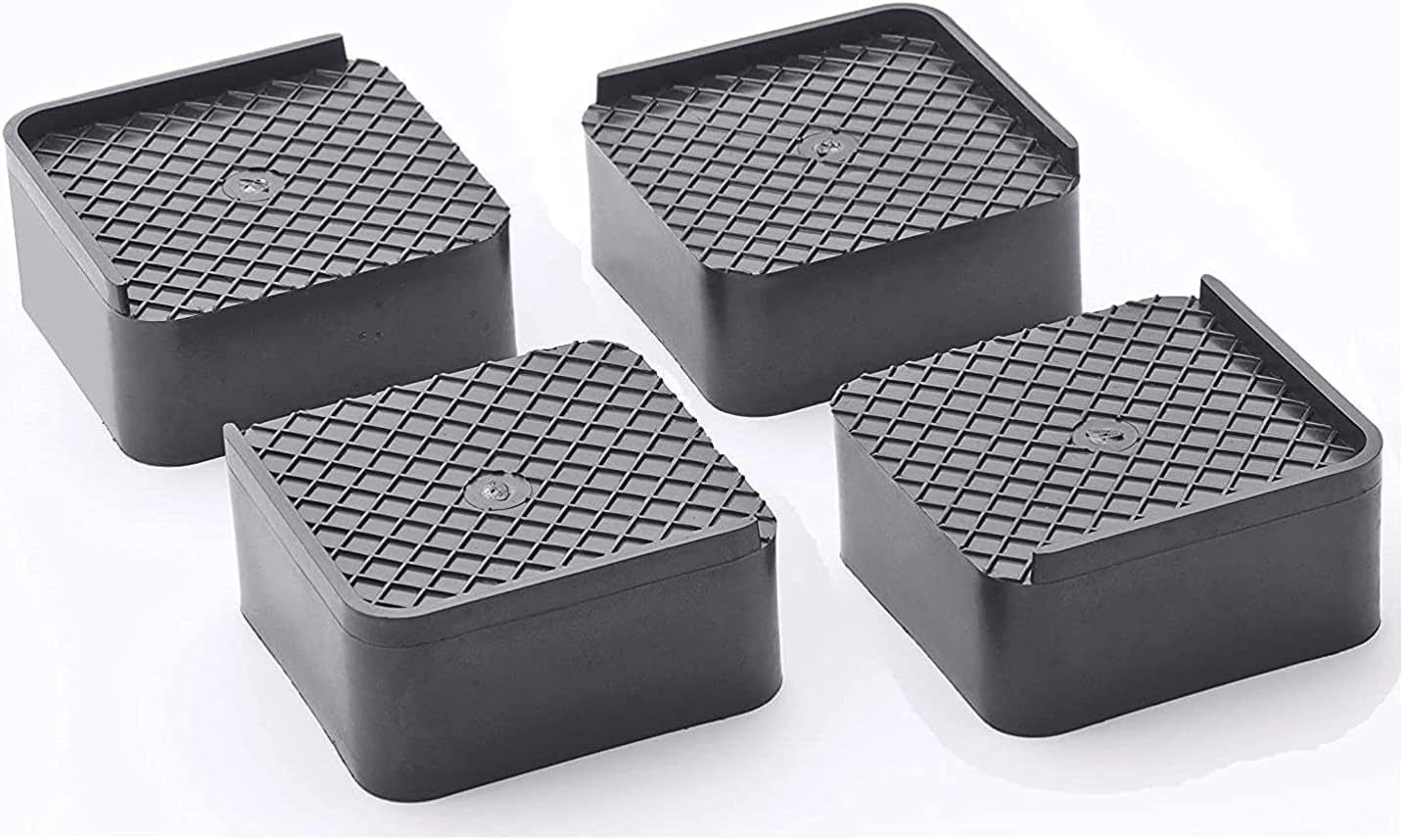 Kitchenwell Multi-Purpose Square Stand, Set of 4 Black Plastic Stands for Single Door and Double Door Refrigerators, Washing Machines, and Furniture (Standard Size, 445 grams, 120mm x 120mm x 150mm)