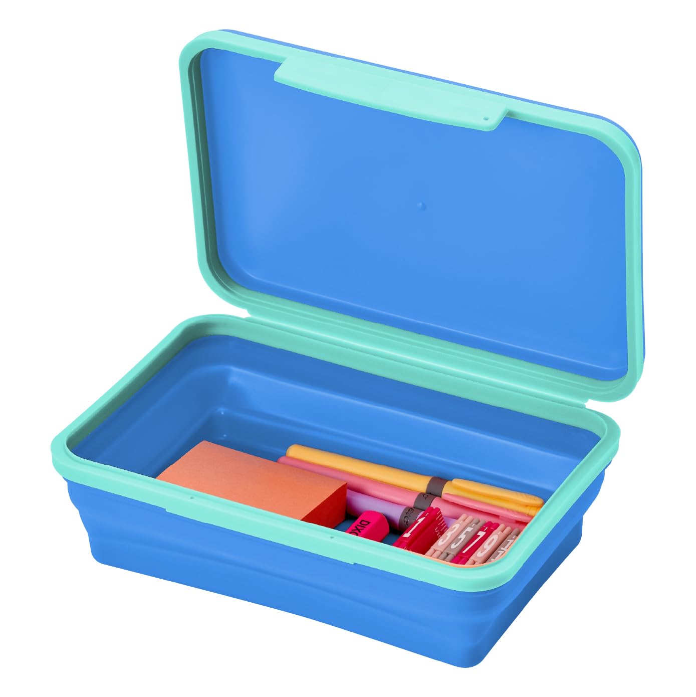 LockerMate by Bostitch Flexi Storage Box with Lid, Collapsible Pencil Case Design for Craft and School Supplies, Blue