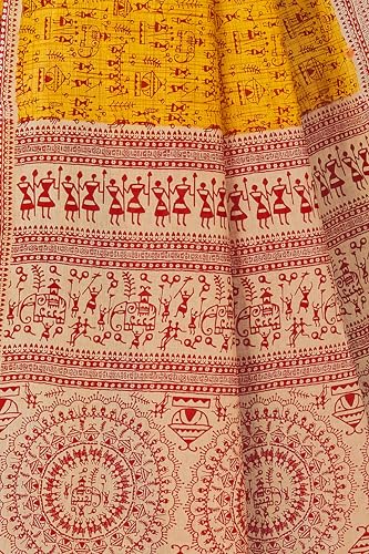Image of TAMAIRA FASHION Mulmul Pure Cotton Saree For Woman Warli Printed |Office Wear Daily Wear Sarees For Women Without Blouse Piece(Available in 16 Colours)