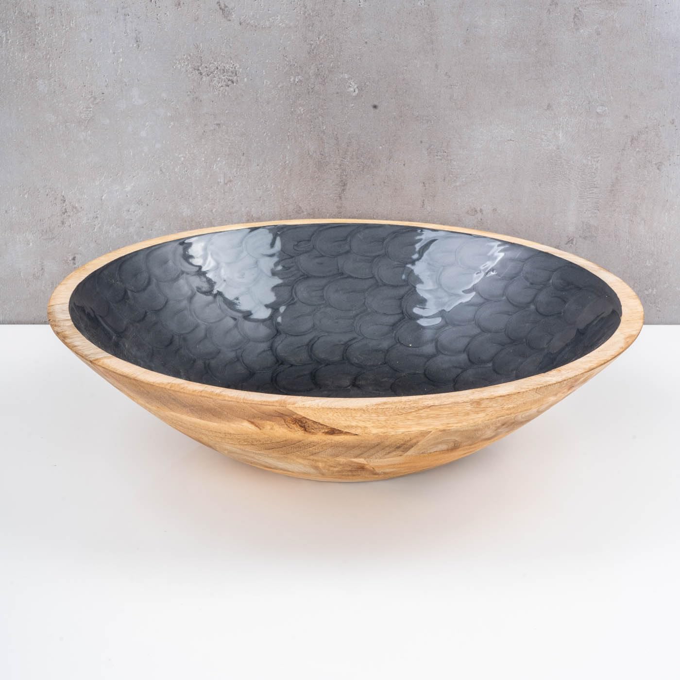 Levandeo Bol 35 Cm Bois De Mangue Gris Nacré émaillé - Saladier Décoratif Plateau Service