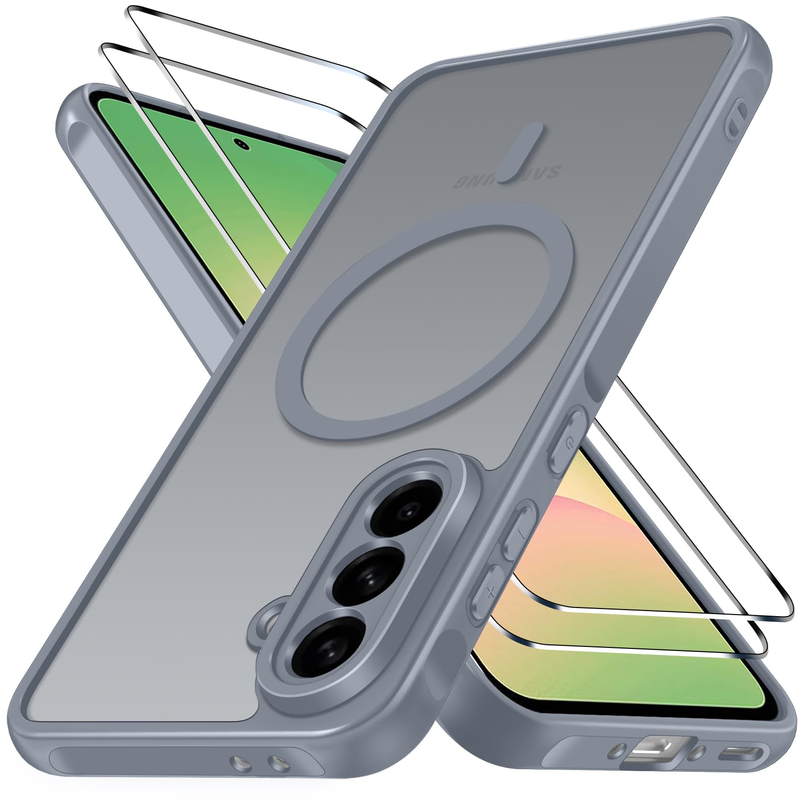 iVoler Cover Magnetica per Samsung Galaxy A56 5G con 2 Pezzi Pellicola Vetro Temperato, [Antiurto di Grado Militare] Custodia Traslucida Opaca Sottile Anti-Impronte MagSafe Case, Opaca Grigio