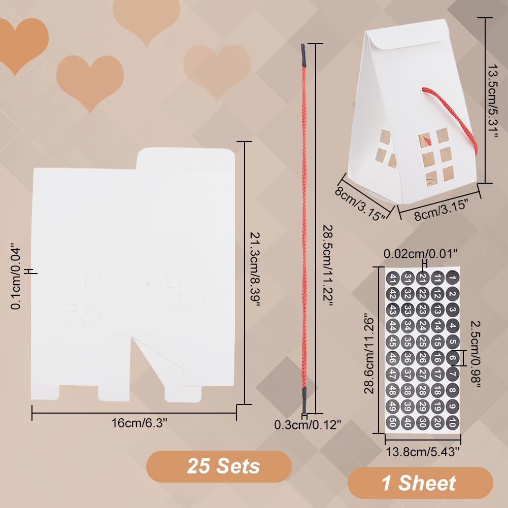 PH PandaHall 25pcs House Gift Box Small Treat Boxes White Gift Wrapping Box Paper Box for Chocolate Candy Birthday Wedding Christmas Party Supplies, 3.1x3.1x5.3 inch