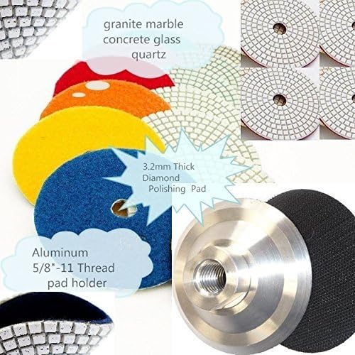 Diamond wet Dry Polishing Pads Resin Bond for Granite Marble Diameter 4 Inch Mix Grits Pack of 48 and an Aluminum Backer concrete polisher grinder sander floor burnisher terrazzo renew