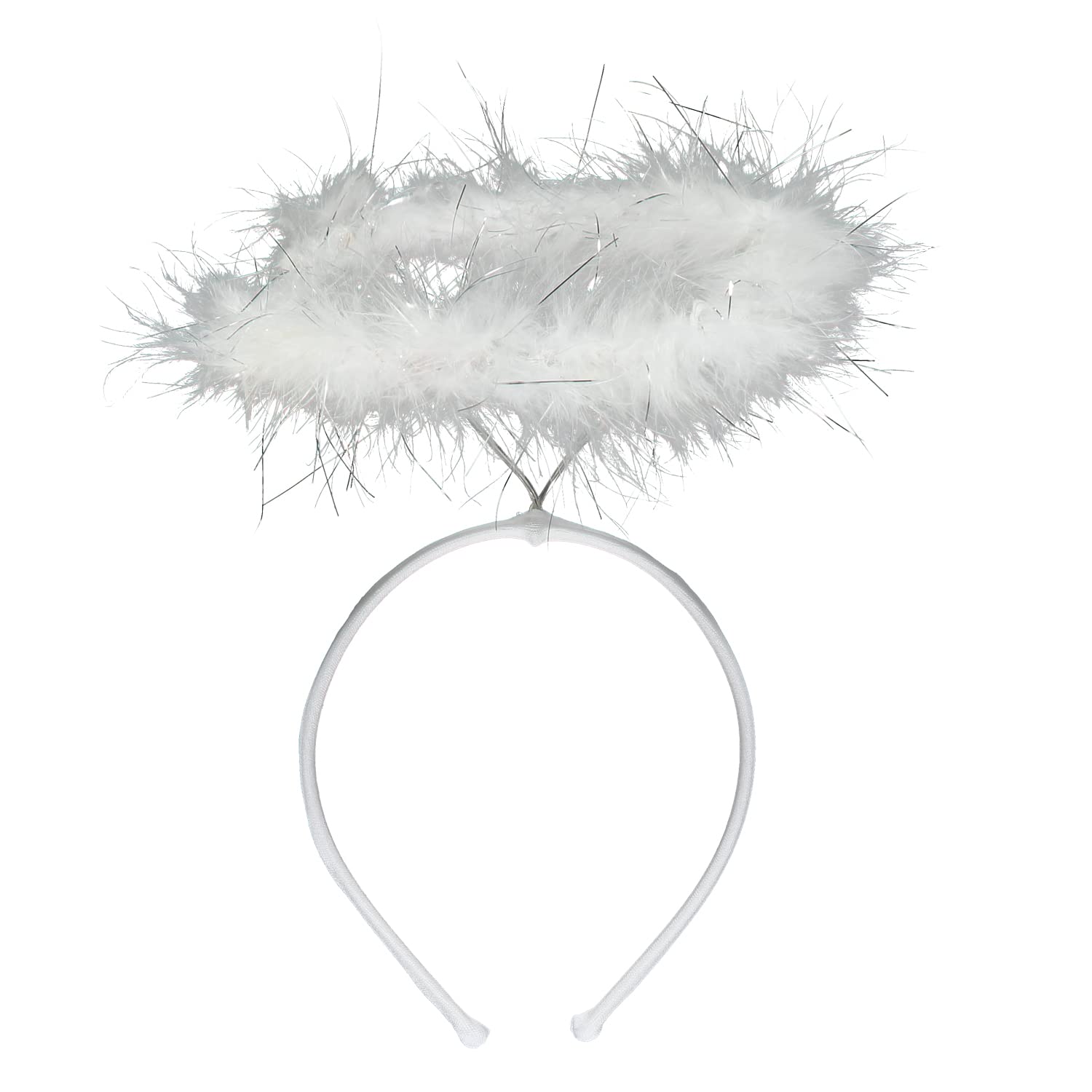 amscan9918074 - Adults Halloween White Angel Halo Faux Feathers Headband
