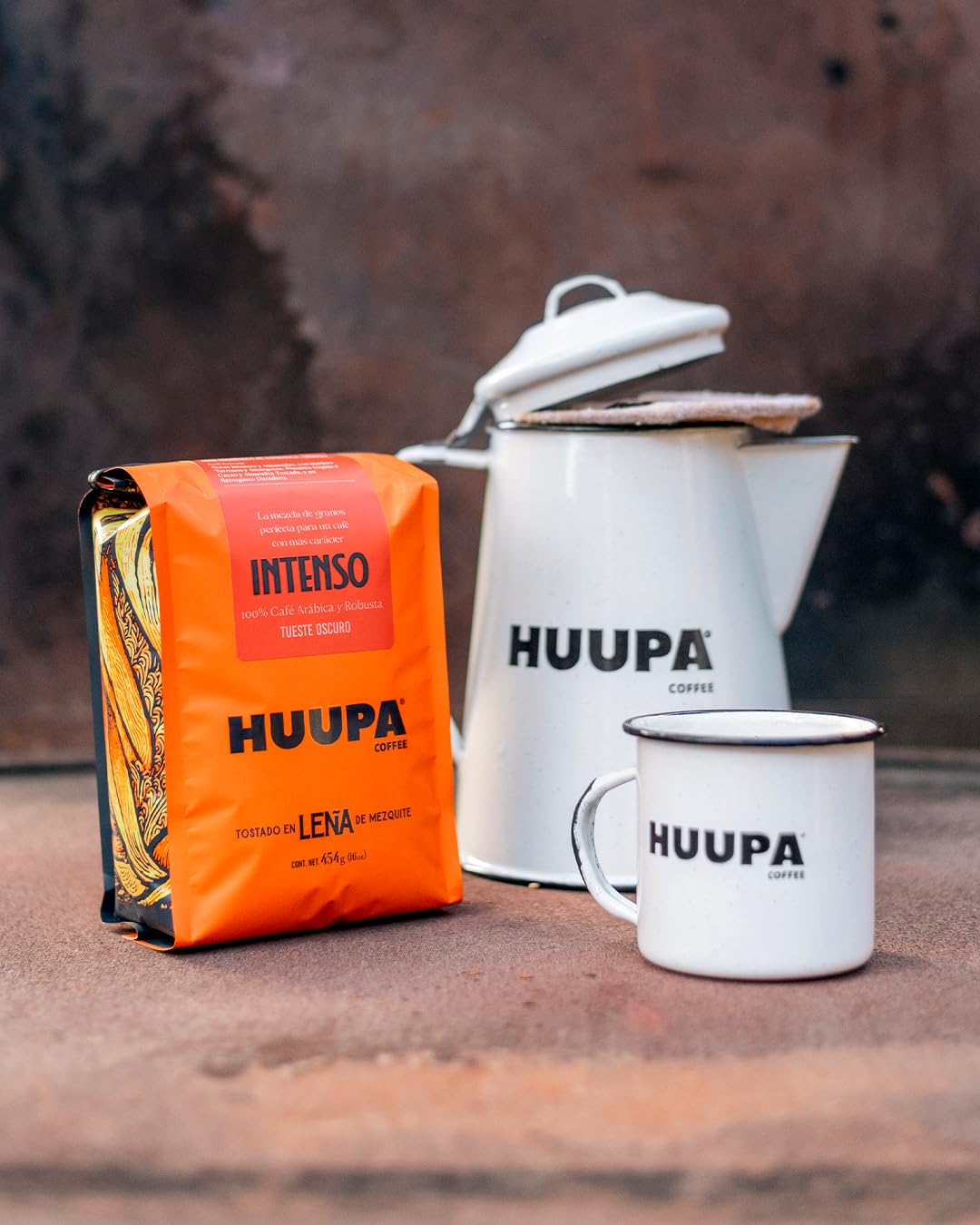 Huupa Coffee - Intense Wood-Fired Roasted Ground Coffee - 100% Arabica and Robusta Bean Blend - High in Caffeine - Dark Roast - INTENSE 1lb
