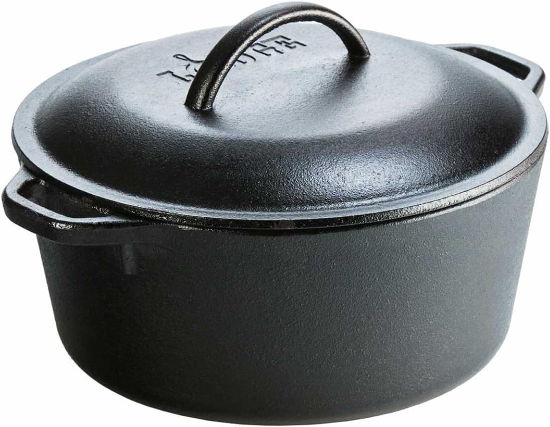 Lodge Cast Iron Dutch Oven - Loop Handle Cooking Vessel - Even Heat Retention - Oven-Safe, Versatile Pot - 5 Quart