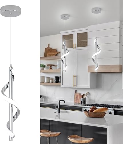 CANEOE Moderna lámpara colgante LED, lámpara colgante LED integrada en espiral blanca fría de 5500 K, lámpara colgante de isla de altura ajustable