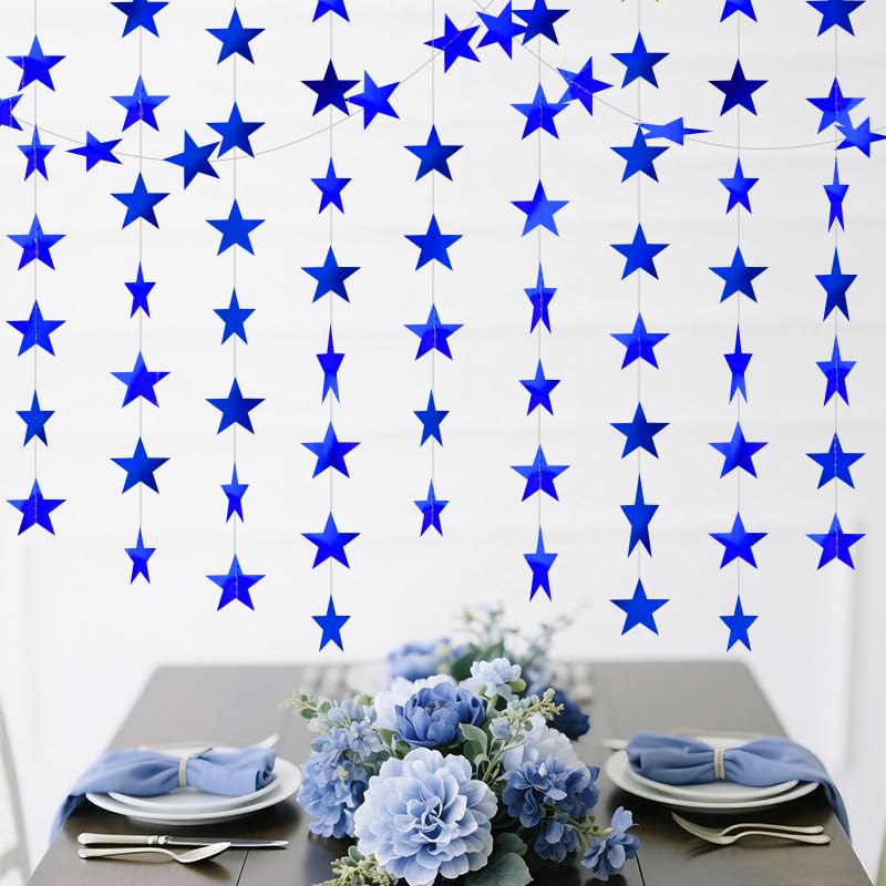 Image of Blue Shining Star Hanging Garland Blue Hanging Sparkling Star Streamer Glitter Bunting Banner Twinkle Backdrop for Wedding Baby Shower Birthday Christmas Decorations 40 Feet