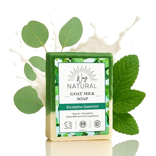 Way Natural Jabón de leche de cabra, eucalipto hierbabuena, hidratante, suave, artesanal, leche real, jabón orgánico de cabra - Jabón en barra