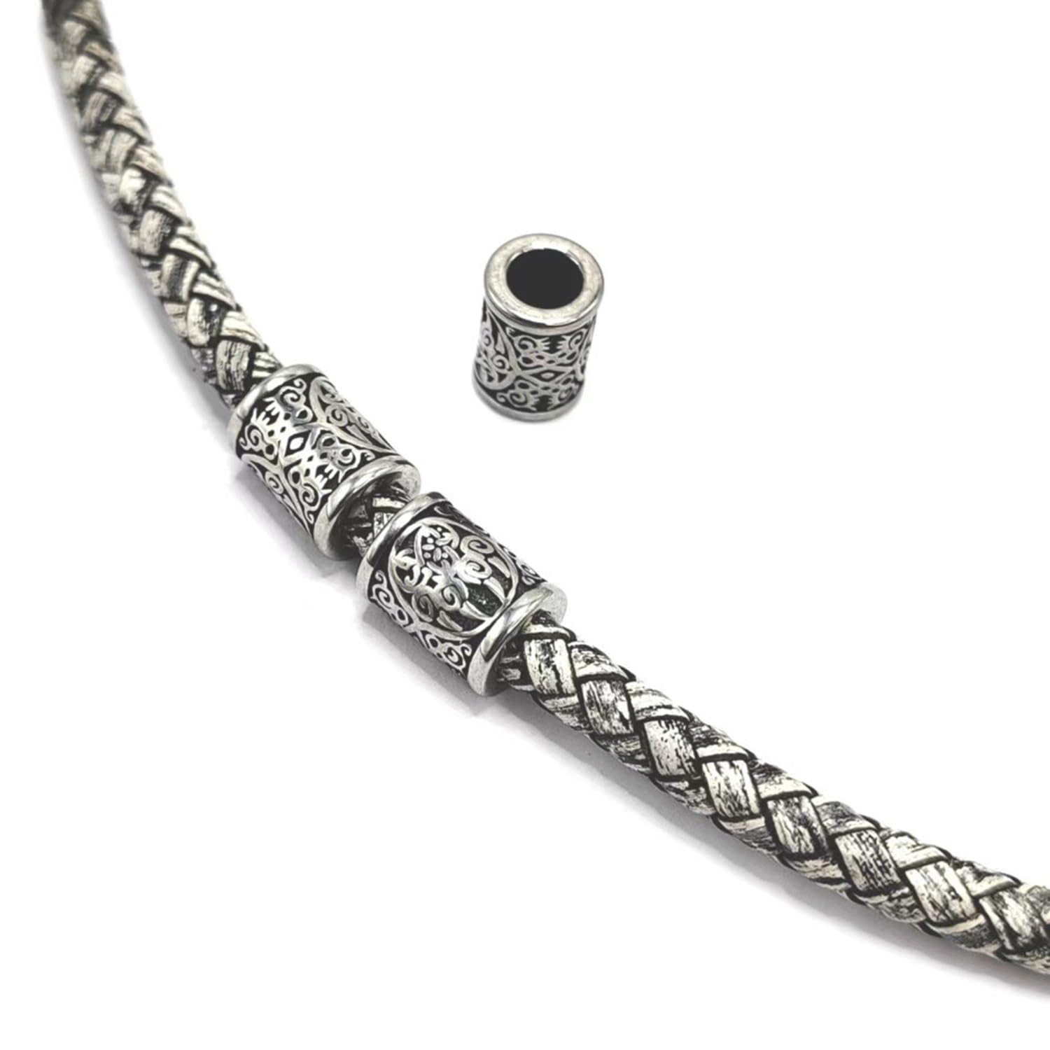 3 perlas vikingas de acero inoxidable para barba, trenzas, diámetro interior de 6 mm, para trenzar el pelo, pulsera, colgante, collar, plata, joyas para el pelo, árbol, plata vintage, 1*0.8cm