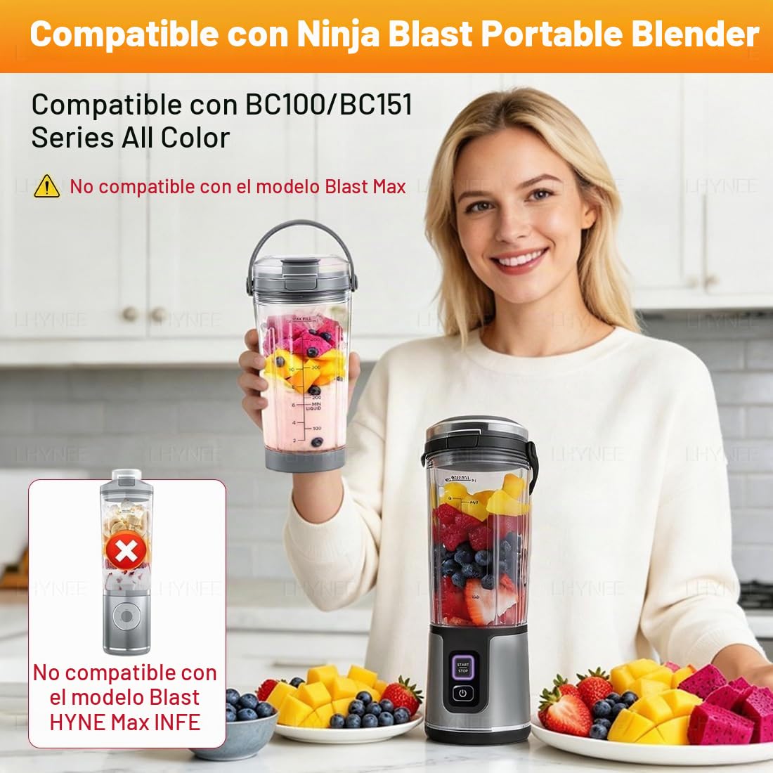 Vaso de Repuesto con tapa compatibilidad para Ninja Blast | 530ml con tapa para beber y a prueba de derrames, Repuestos para batidora compatibilidad para BC100/BC151 las series