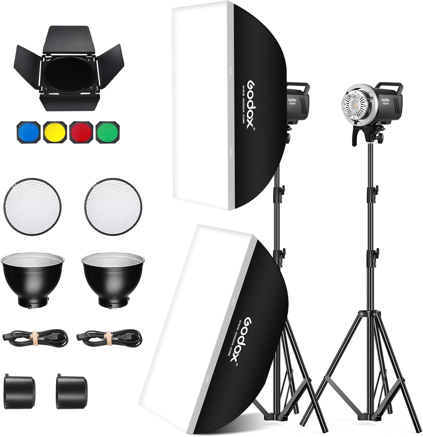 GODOX MS300V - Juego de flash para fotografía de estudio, vídeo y retrato, 2 unidades, con softbox