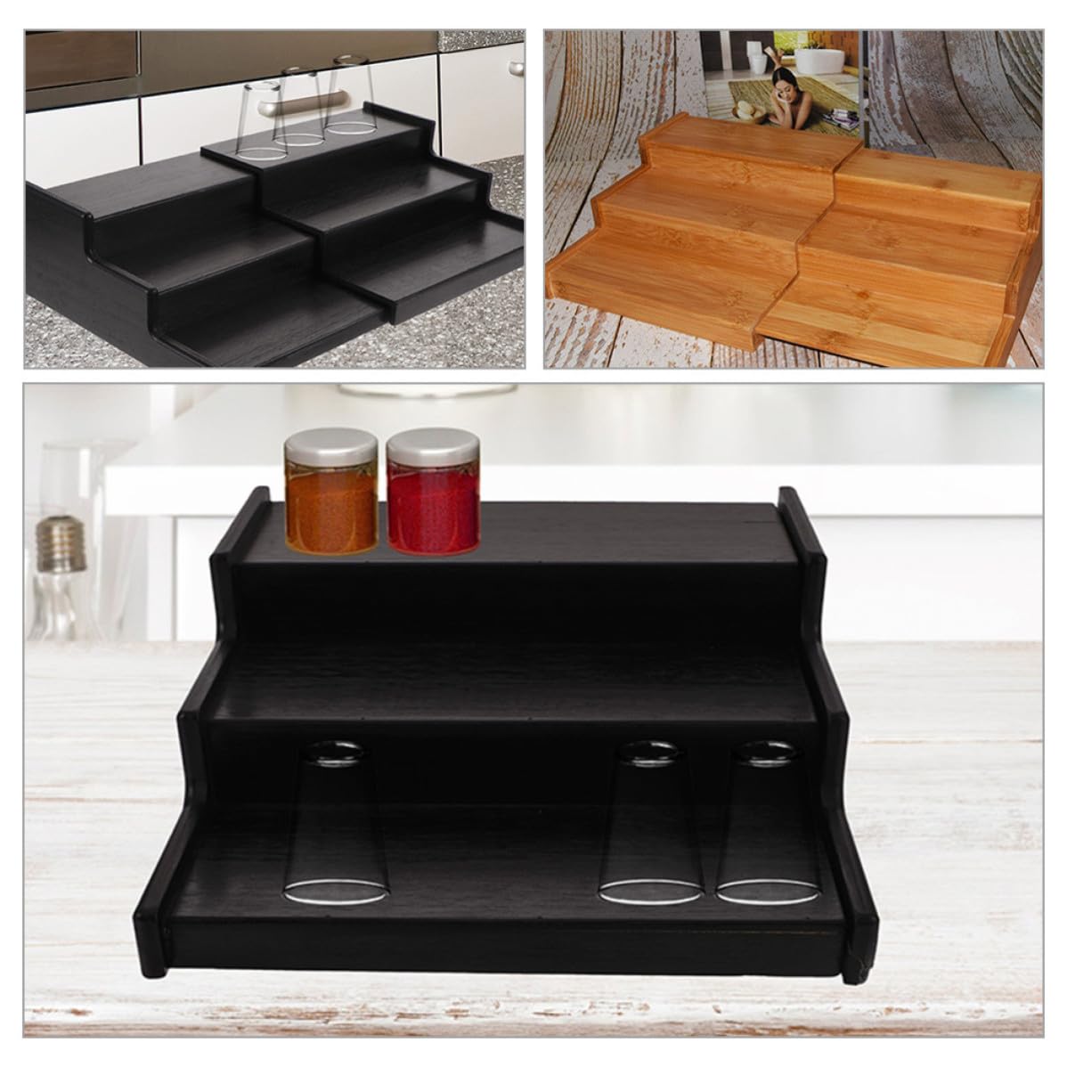 Toyvian 2 Stück Tischgewürzregal aus Bambus 3 stufiges Multifunktionales Gewürzregal für Küchenregal und Arbeitsplatte Ausziehbar und Platzsparend für Gewürzflaschen