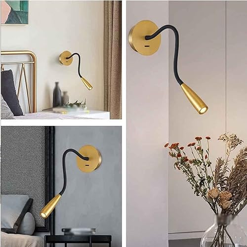 Miniatura 6 de Manguera de cuello de cisne flexible LED para pared, luz de lectura enfocada para dormitorio, lámpara de pared ajustable para cabecero de noche,
