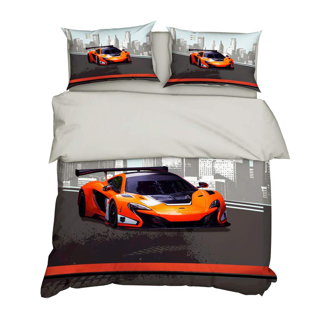HNHDDZ Duvet cover set 3D Racing car Supercar Yellow Black Gray Red Orange Bedding Set Boy Teens Quilt cover with Zipper, Single bed, 1 Duvet Cover 135x200 with 1 Pillowcase 50x75