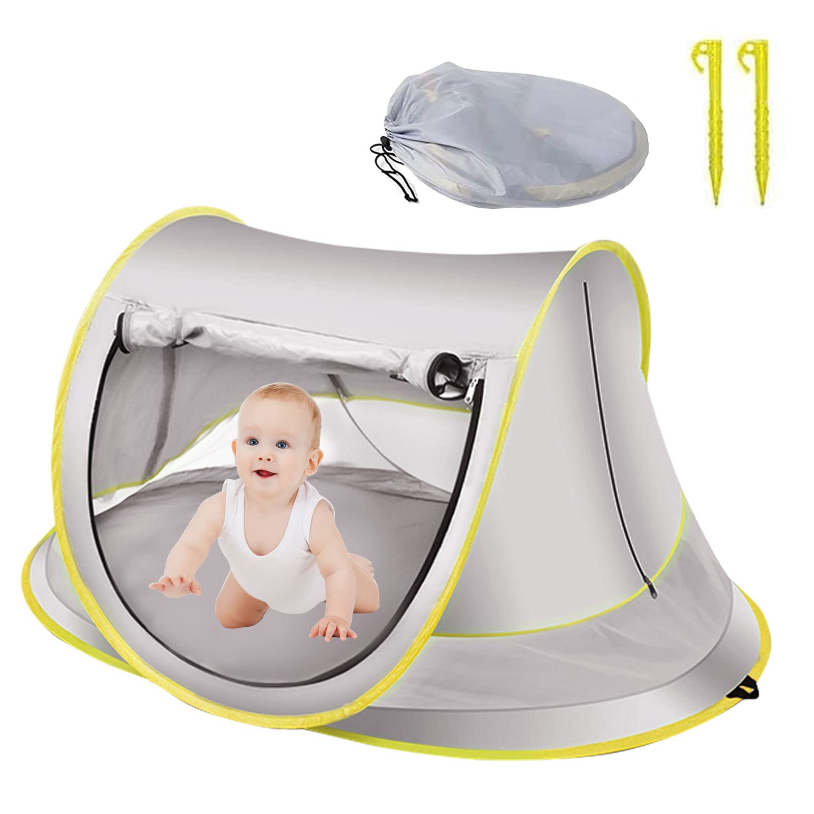 Pop up Beach Tent, Portable Baby Beach Tent Anti Uv Sun Protection UPF 50+ Foldable Sun Shade Tent Baby Tent Beach Sun Shelter Umbrella for Family Beach Yard Picnic Garden Hiking (Gray)