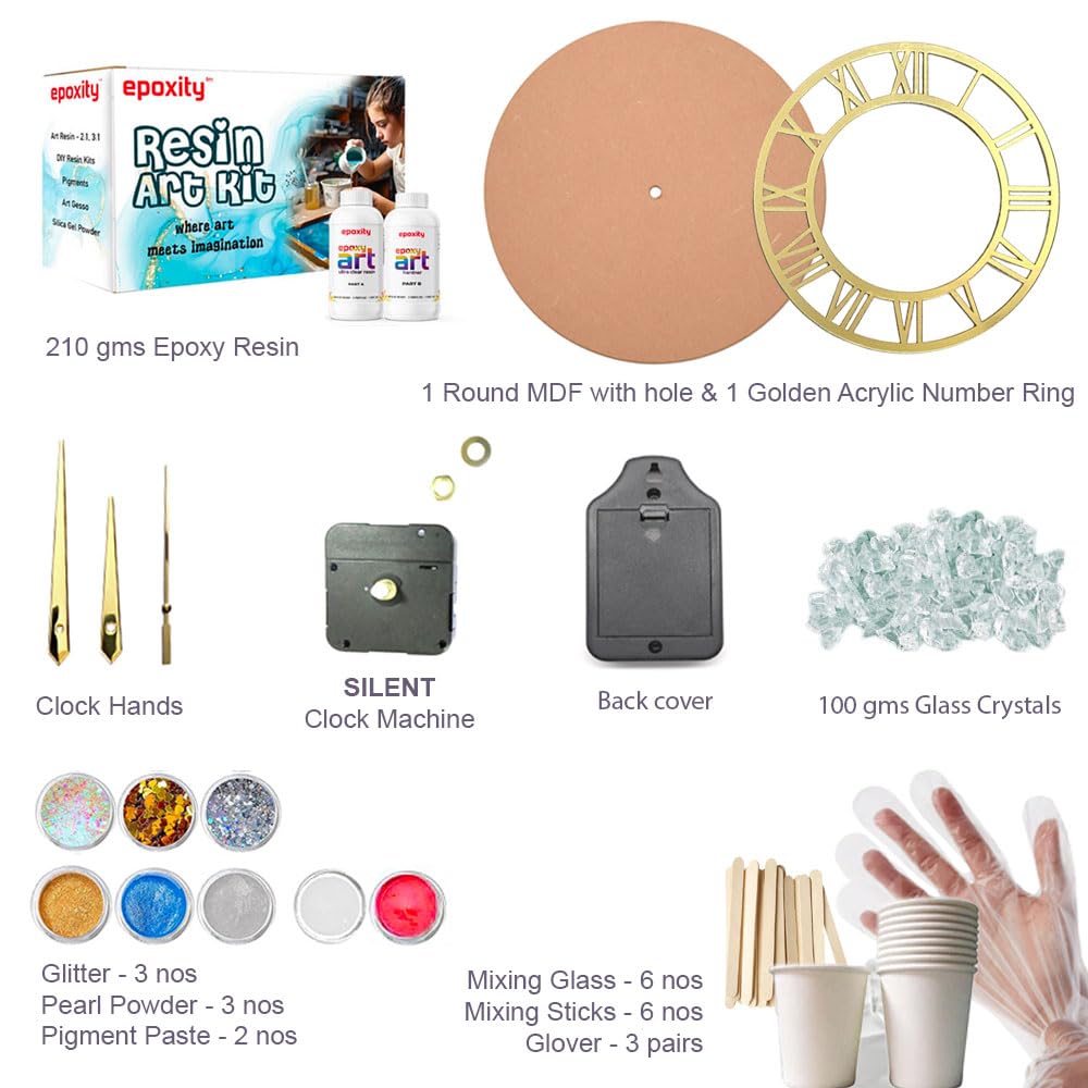 Epoxity Resin Art kit for wall Clock Making with12' MDF with Acrylic Roman Ring 2:1 Raisin epoxy Resin and Hardener (1 Set)