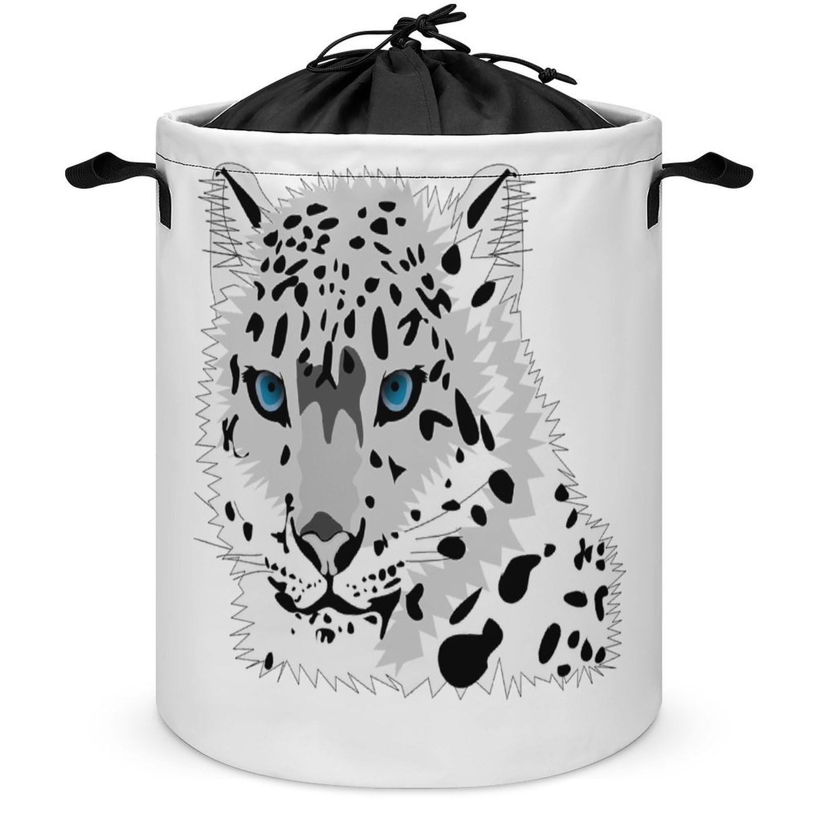 Wlntrophic Drawstring Laundry Hamper, Snow Leopard Laundry Basket, Washing Basket with Handle