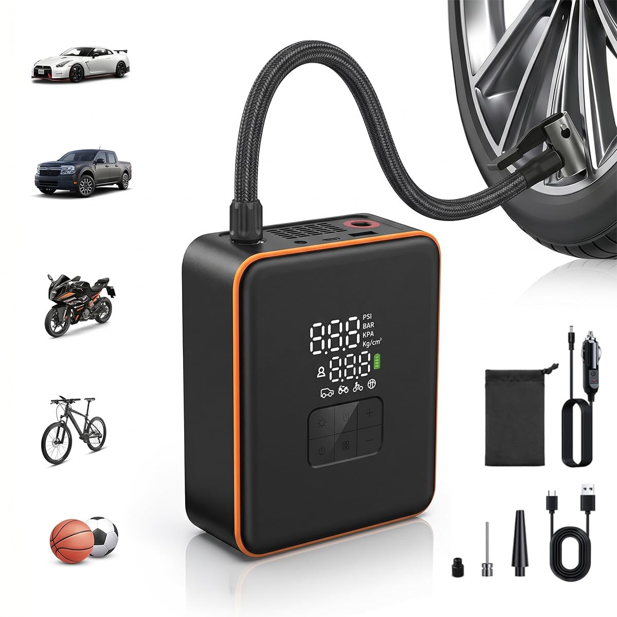 Compresor de aire portátil para inflador de neumáticos, bomba de aire inalámbrica para automóvil, SUV, bicicletas y más, inflado 5 veces más rápido con 7800 mAh 12 V CC, doble potencia,