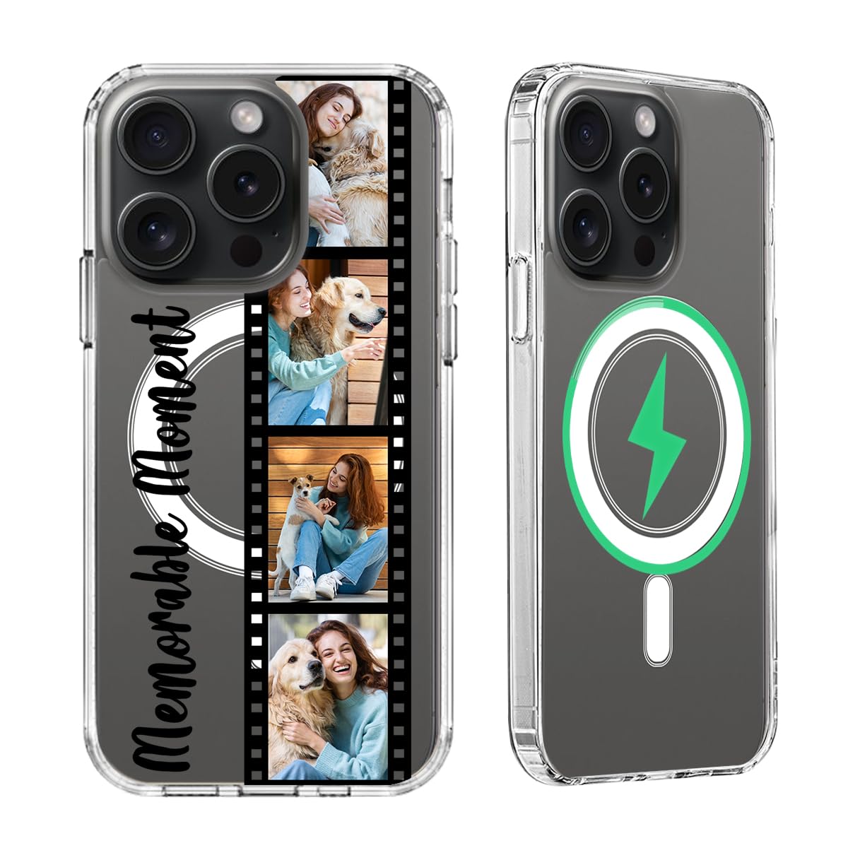 Personalized Picture Case for iPhone 15 Pro Compatible with MagSafe Custom Collage Photo Clear Magnetic Military Grade Drop Protection Anti Yellowing