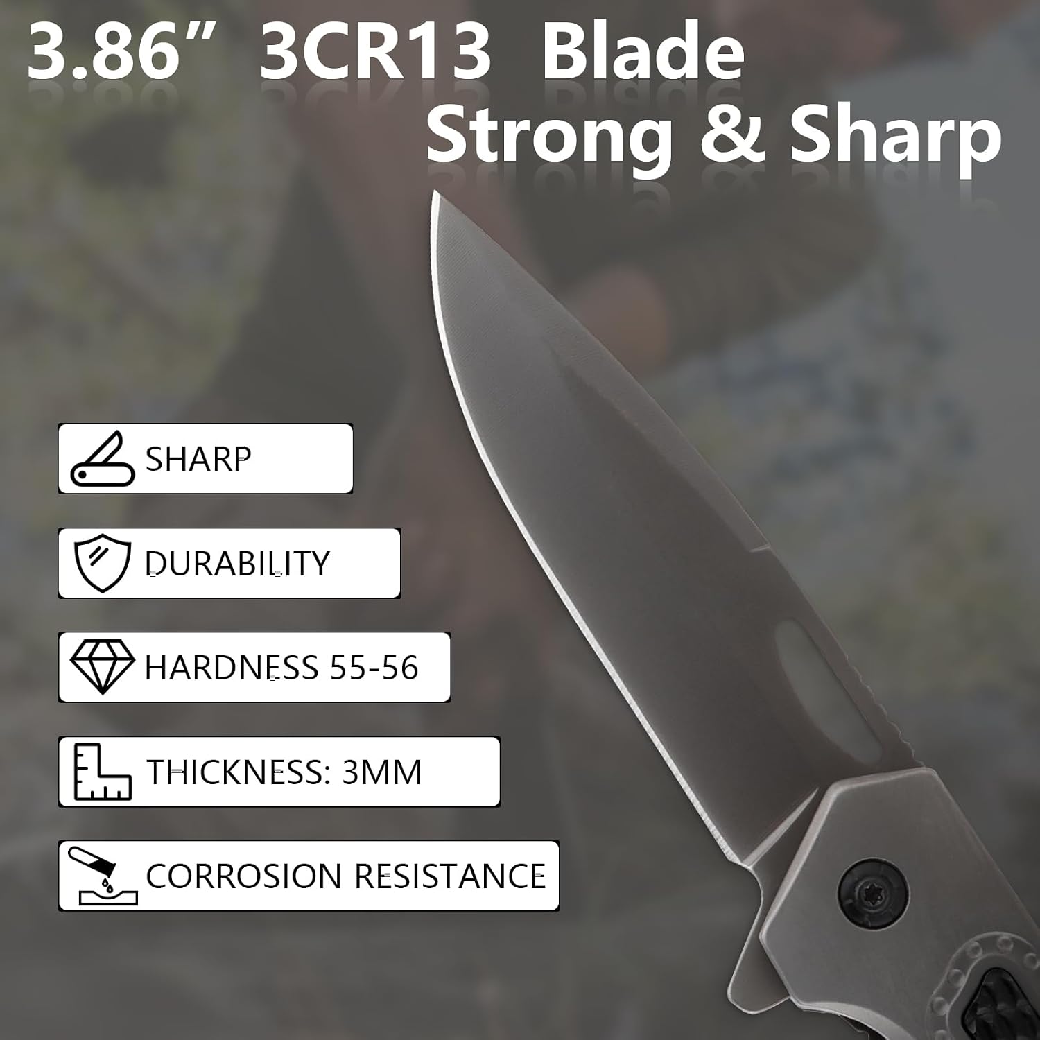 Pocket Folding Knife, 3.54" 3CR13 Blade Steel Handle Foldable Knife with Pocket Clip, Tactical Compact Survival Knife, for Camping Hiking Adventure, Gift for Men & Women