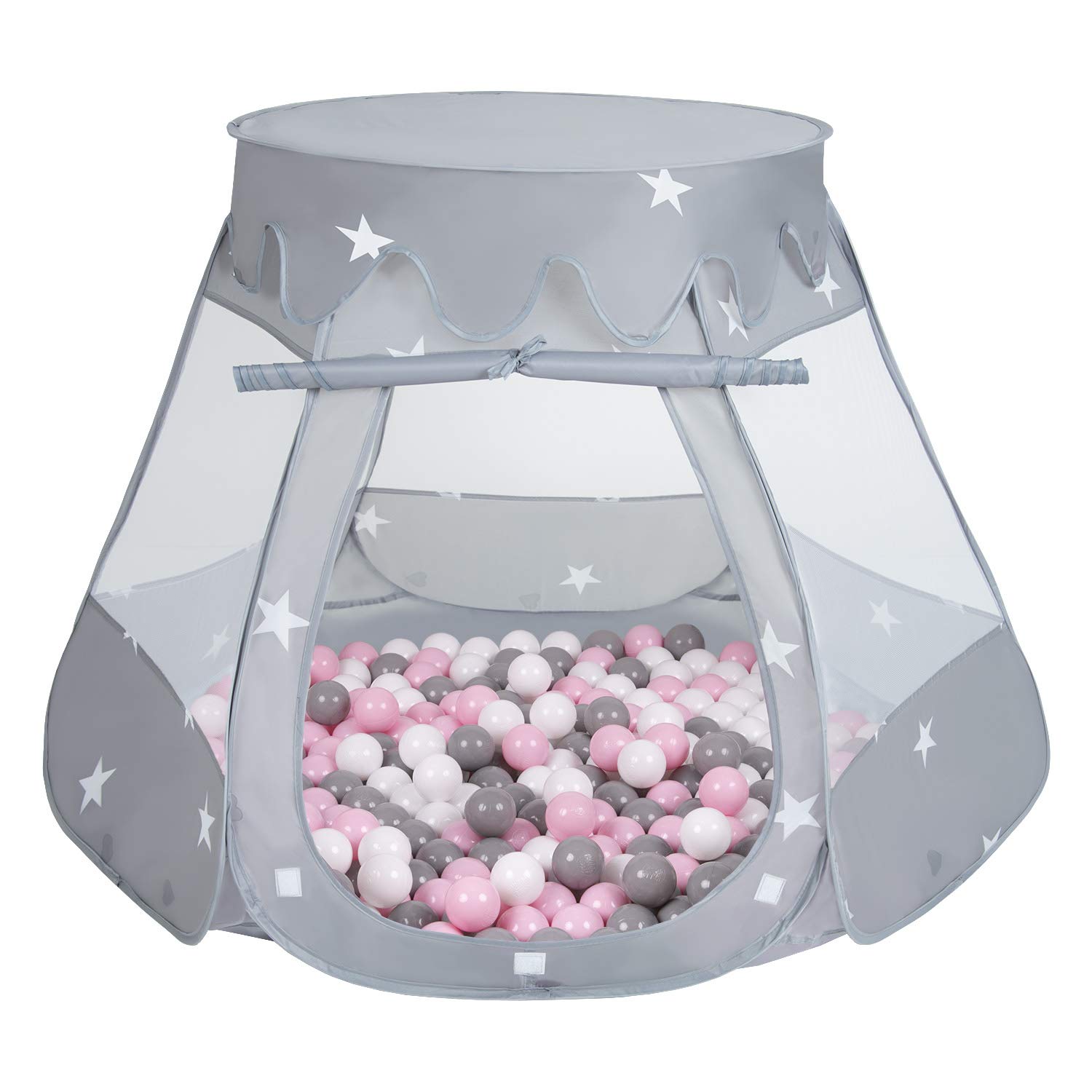 Selonis Play Tent 105X90cm/200 Balls Castle House Pop Up Ballpit Plastic Balls For Kids, Grey:White/Grey/Powder Pink — image 1