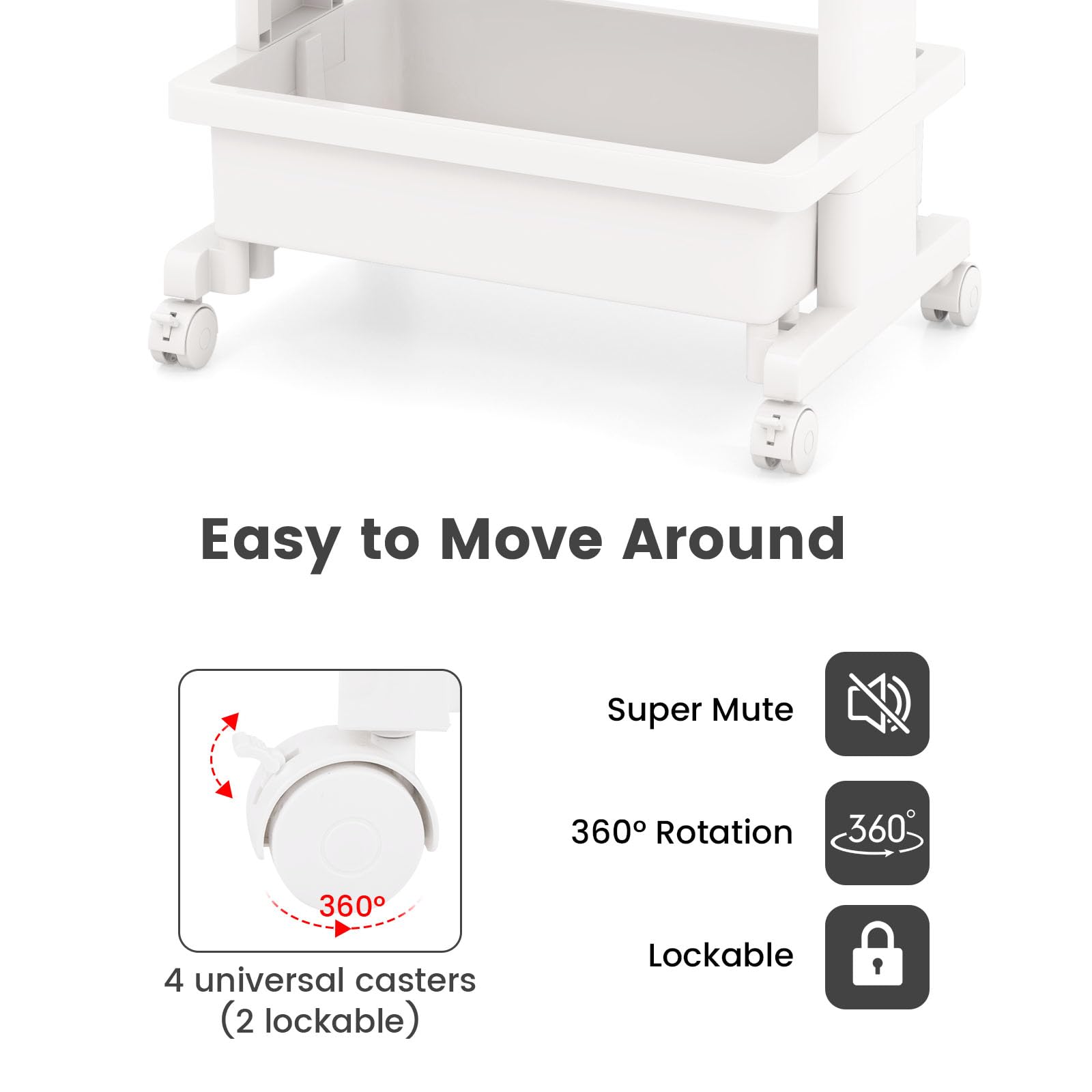 HOMASIS Carrello Cucina a 3 Livelli, Carrello Portaoggetti Salvaspazio in Plastica, Carrellino Scaffale con Ruote per Bagno, Trucco, Ufficio, 45 x 30 x 81 cm, Bianco