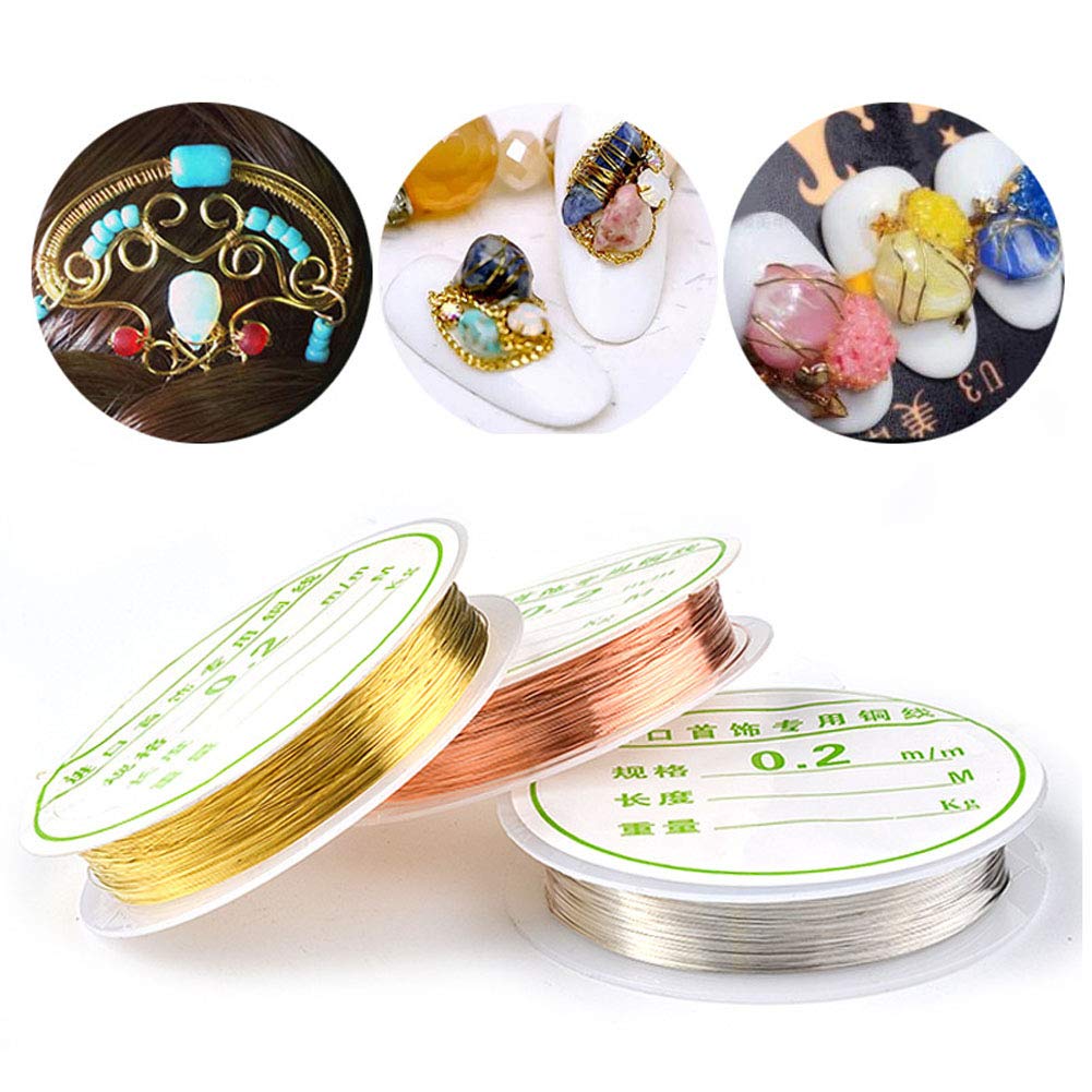6 Rolls Jewelry Copper Craft Wire Beads Jewelry Making Wire Nail Art Copper Wire for Bracelet Necklaces Jewelry Making Supplies and Nail Decoration (Gold, Silver, Rose Gold) - Image 4