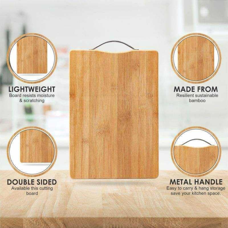 Image of Go Store 3 Pcs Steel Knife Set with Bamboo Wooden Chopping Board (30 x 20 CM) | Ultra-Sharp Blades, Chef, Meat Cleaver & Utility Kitchen Knife Set & Eco Friendly Multipurpose Cutting Board