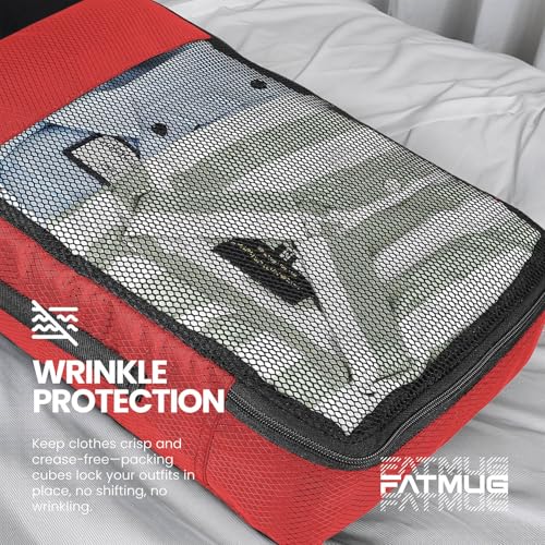 Image of FATMUG Polyester Packing Cubes Travel Pouch Bag Organiser Set Of 8 (2 * Large-Medium-Small And Slim) (Red)