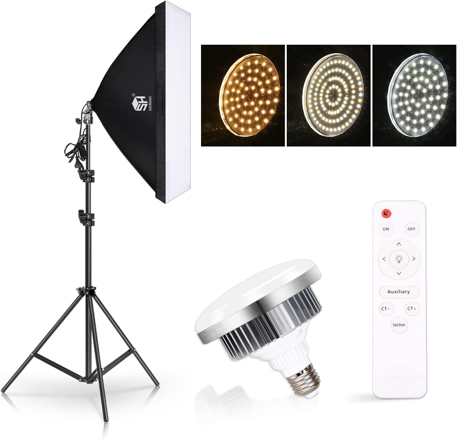 Black Friday - 40% OFF SH Softbox Lighting Kit, 20x28in Photography Softbox with Dimmable 3200K-5600K LED Bulb, Studio Lights for Product Portrait Shooting, Interview