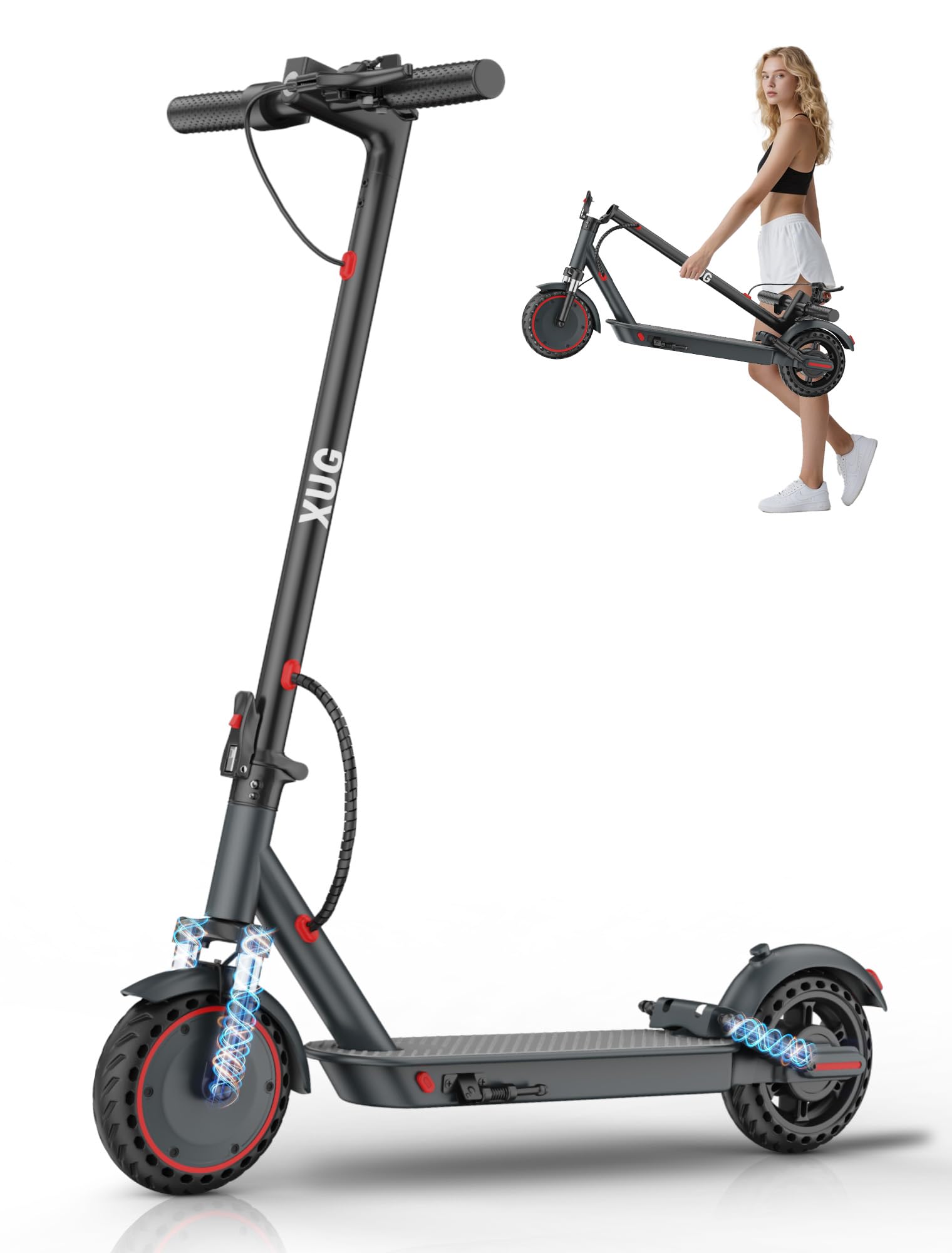 Electric Scooter for Adults with Dual Suspension System - 8 5 Solid Tires 350W Brushless Motor Up to